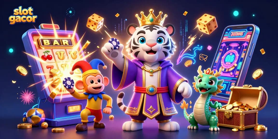 Experience slot gacor with dynamic characters and jackpot elements in a vibrant casino scene.