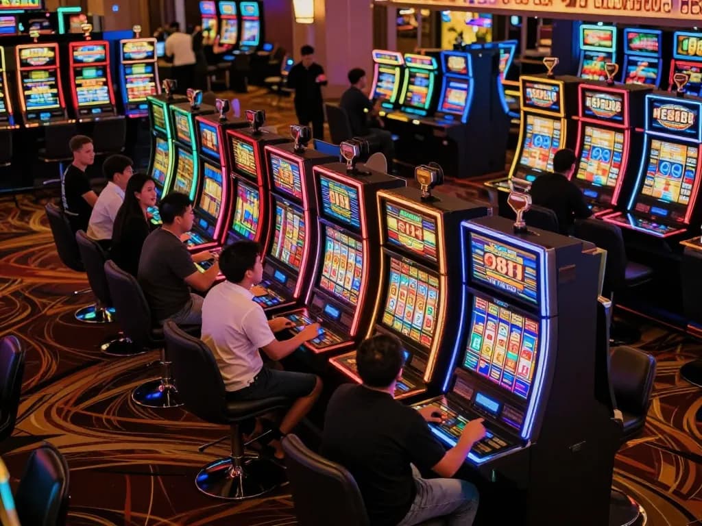 Players enjoying high-energy slot88 games in a vibrant casino atmosphere.