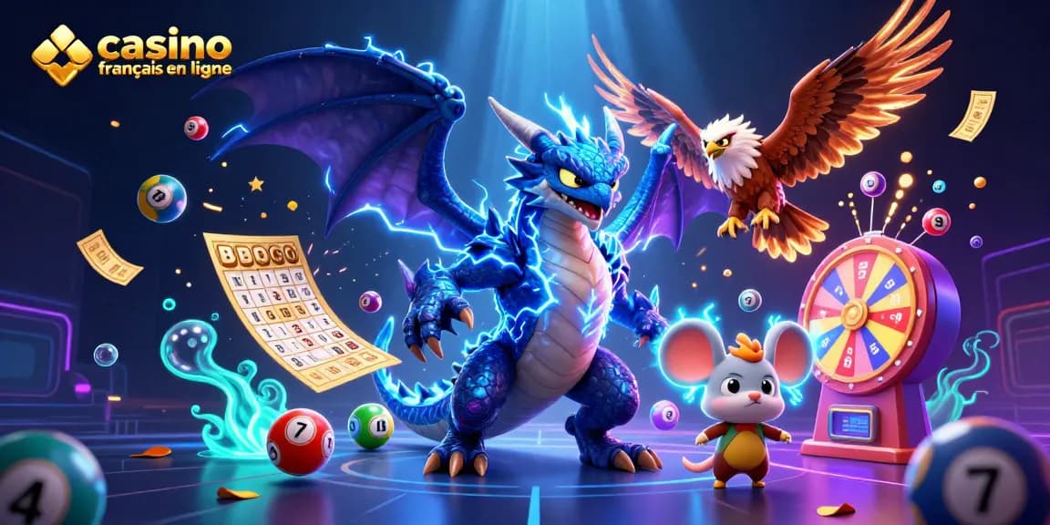 Célébrez vos gains au casino francais en ligne avec cette illustration dynamique remplie de jeux et de magie.