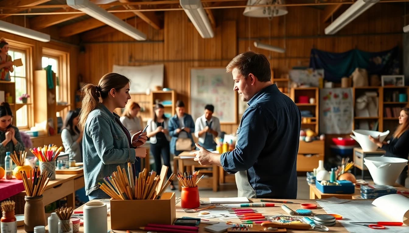 Engage in craft training with hands-on learning in a vibrant workshop environment.