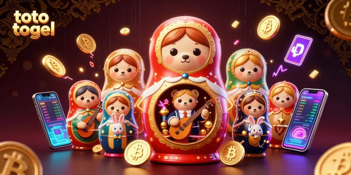 Rasakan kegembiraan toto togel dengan ilustrasi 3D yang hidup menggambarkan karakter kasino dan elemen cryptocurrency.