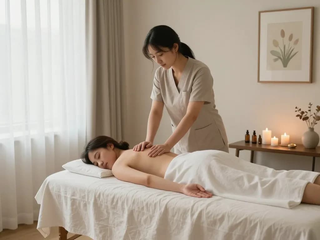 Experience a professional 인천 출장마사지 in a calming home setting with soothing elements.