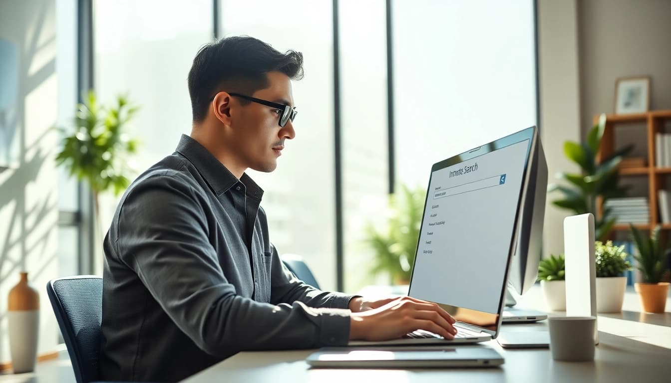 Conduct an effective Orange County Inmate search on a computer in a modern office.