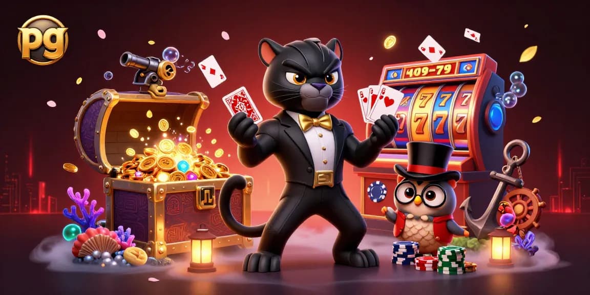 Engage in thrilling gameplay with pg as the stylish panther deals cards amidst colorful casino elements.