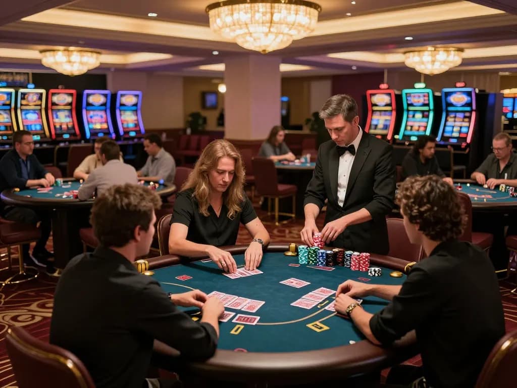 Play at casinò online italiani non aams with an exciting casino atmosphere featuring poker tables and players engaged in thrilling gameplay.