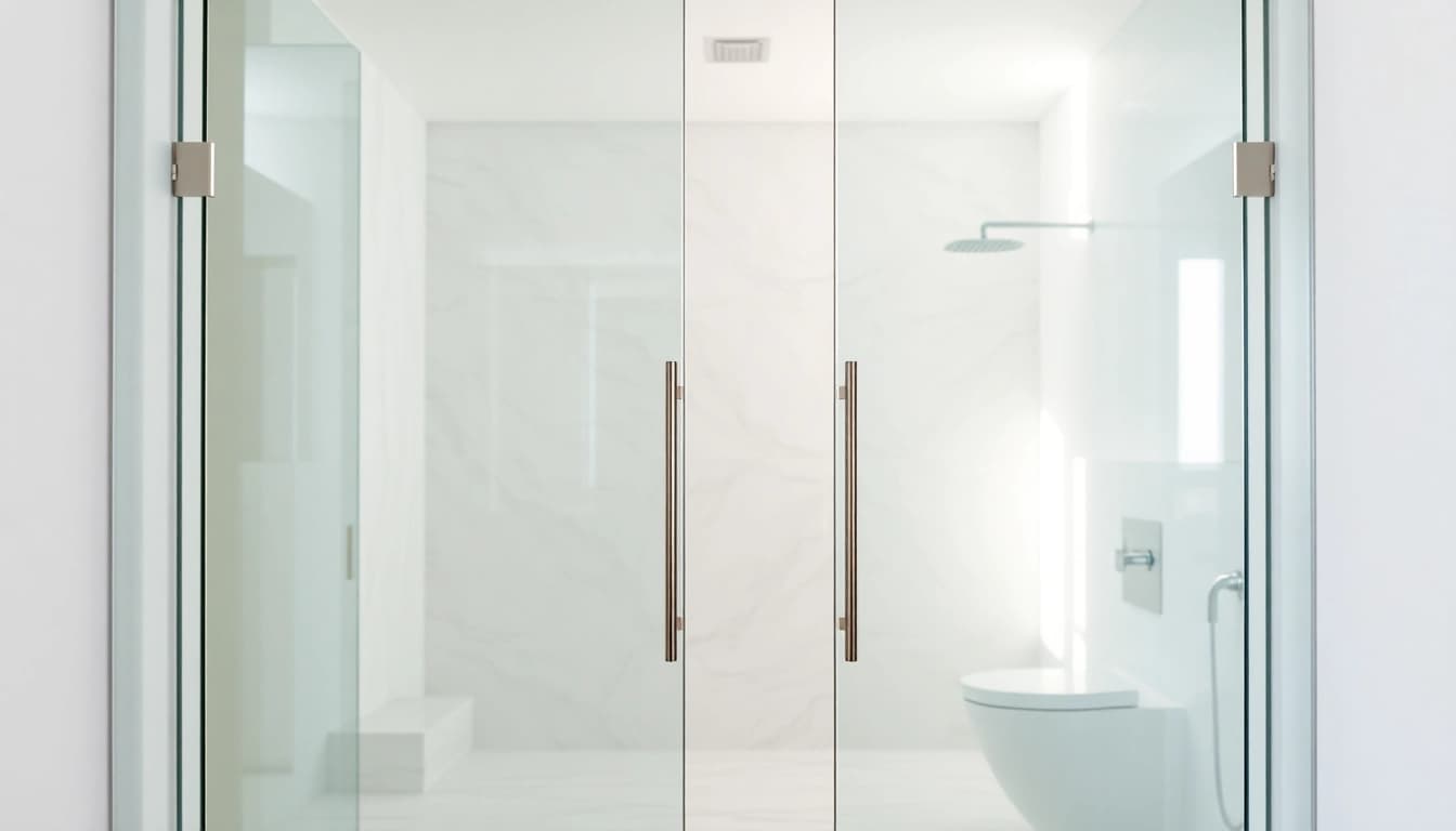 Showcasing elegant glass shower doors highlighting sophisticated bathroom design.