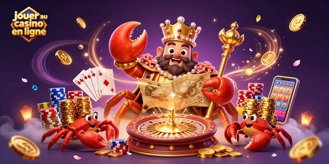 Jouer au casino en ligne avec un crabe géant, des pièces d'or, et une ambiance mystique.