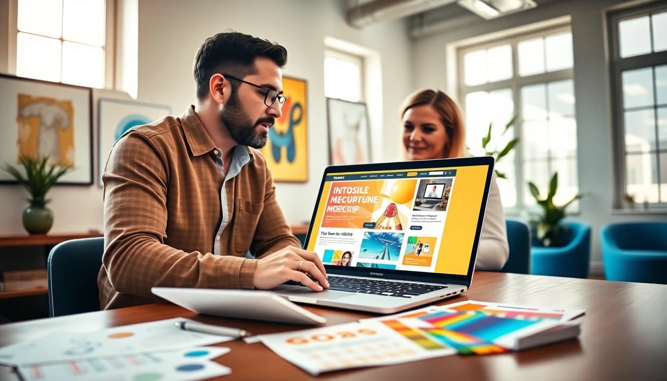 Creating a stunning web design edmonton with a professional in a collaborative office environment.