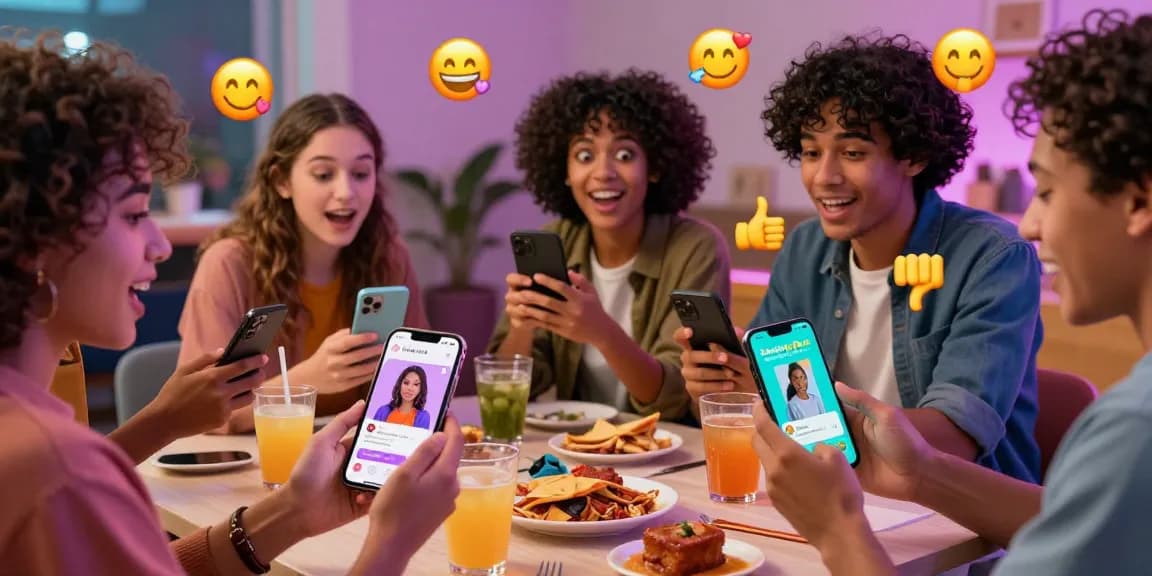 Engaging friends rating AI-generated images in a fun smash or pass ai app environment, showcasing vibrant social interactions.