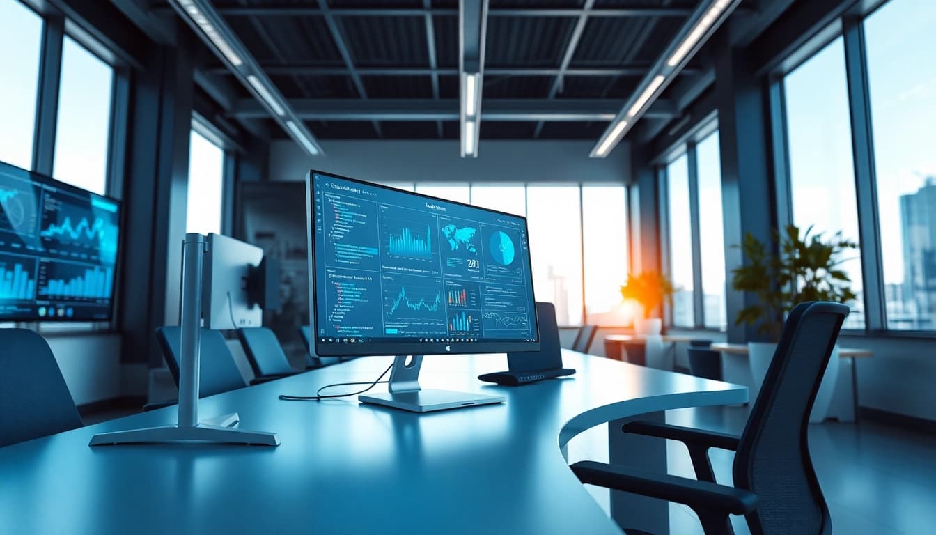 Gemini 3 Pro showcased in a modern office setting with advanced AI analytics.