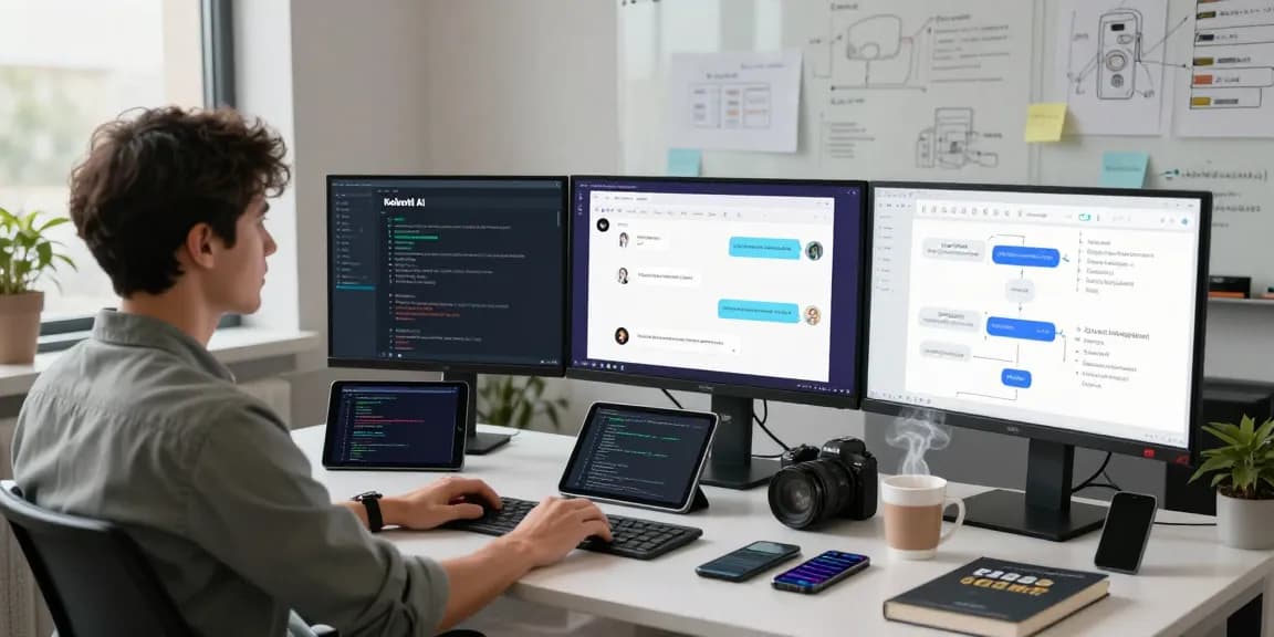Developer engaging with koboldai interface in a modern tech workspace.
