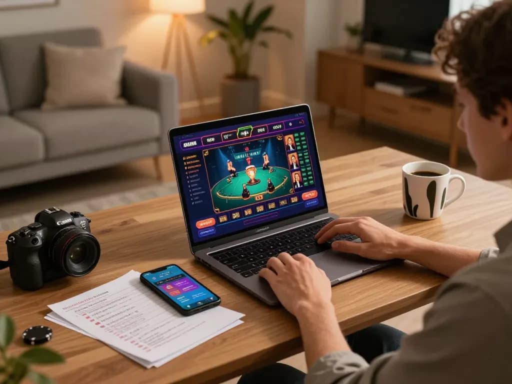 Engaging in an online casino game, showcasing lista casino online non aams on screen, with a vibrant live dealer interface.