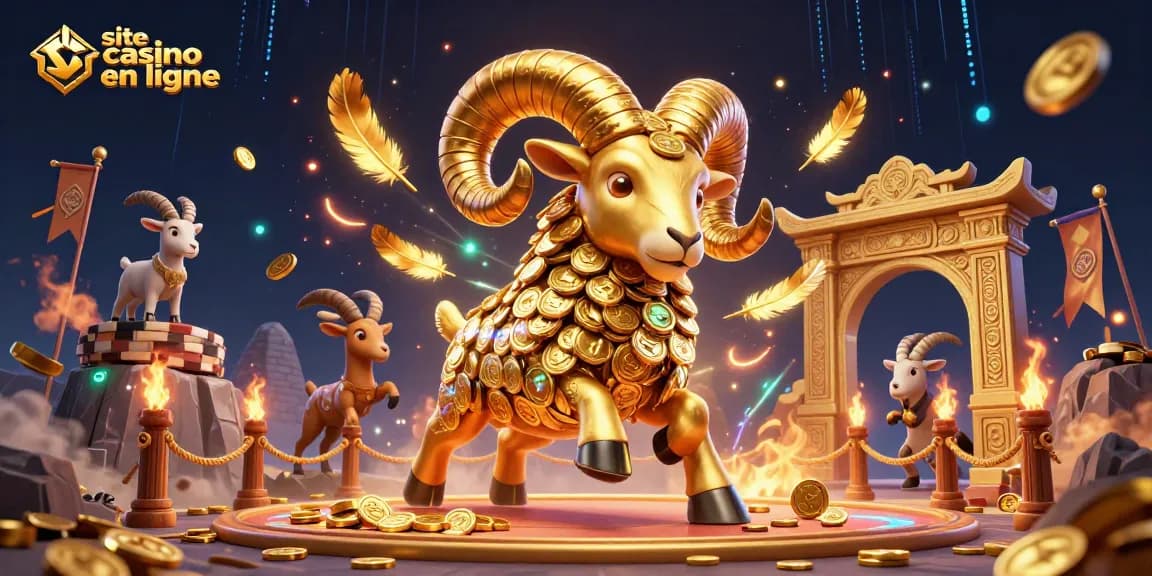 Action palpitante sur un site casino en ligne, mettant en avant un bélier doré et des éléments de jeu.
