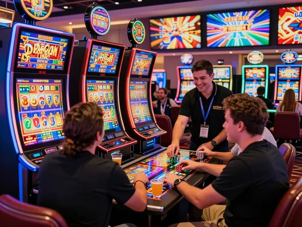 Pemain menikmati sensasi permainan slot tautan di kasino yang meriah.