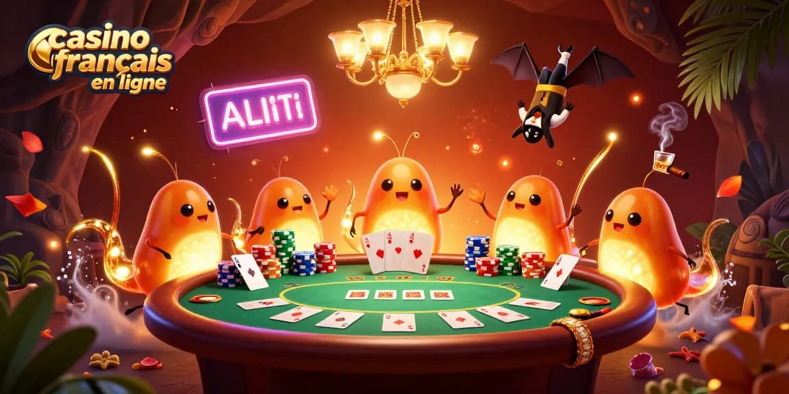 Jouez aux cartes dans un casino français en ligne animé par des vers luisants illuminants.