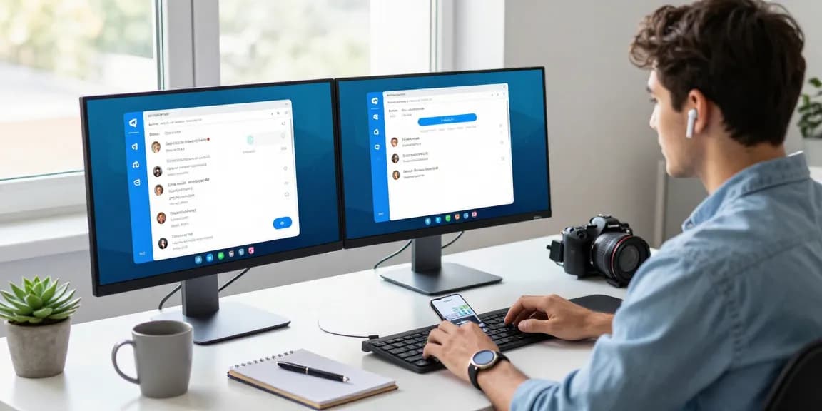 Professional using the 纸飞机中文版 in a modern tech workspace, showcasing productivity and connectivity.