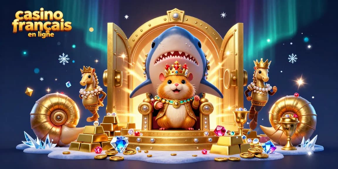 Découvrez le royaume ludique du casino français en ligne avec un roi hamster opulent entouré de trésors scintillants.
