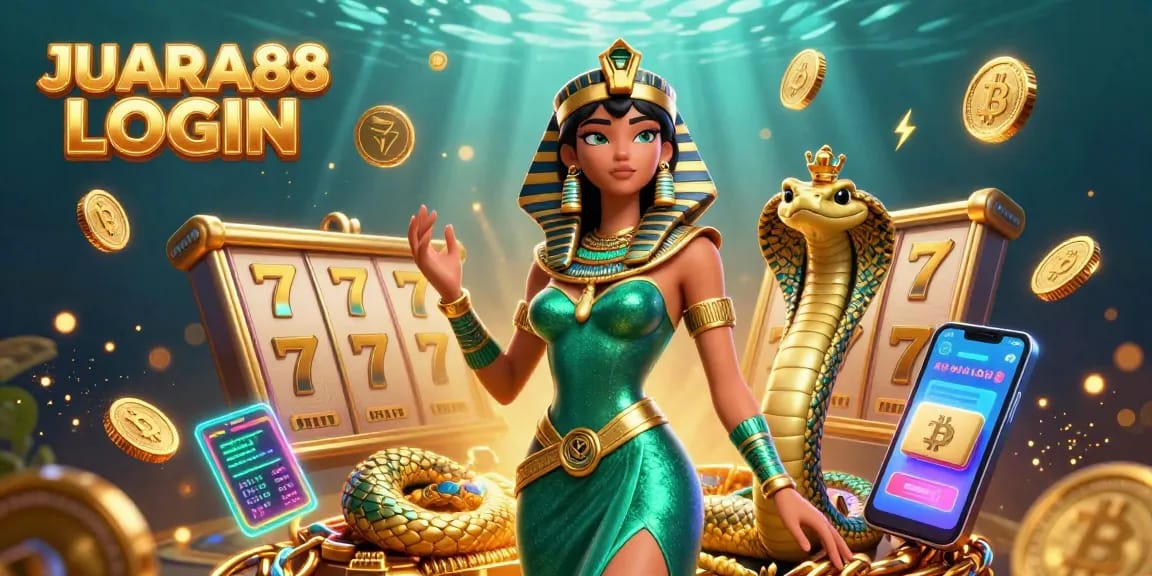 Engage with JUARA88 LOGIN by spinning slot reels with vibrant characters and crypto elements.