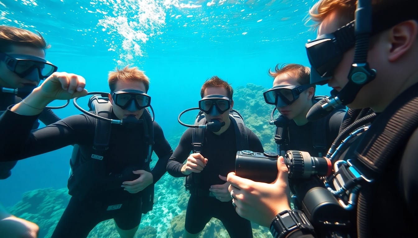 SSI Kurse: Taucher bei einer praxisorientierten Ausbildung im klaren Wasser.
