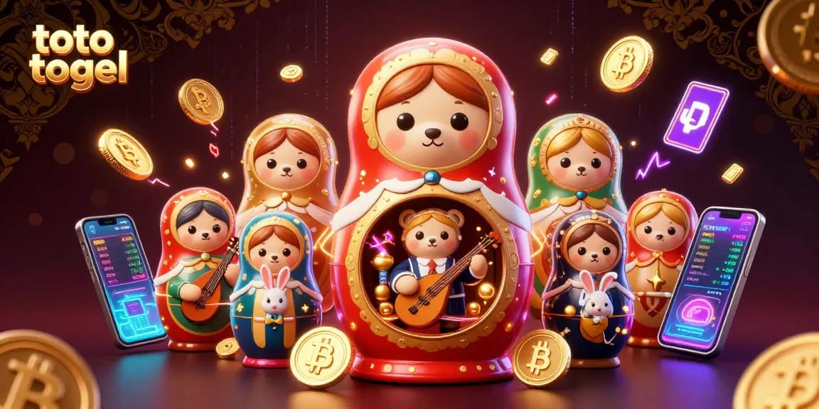 Rasakan kegembiraan toto togel dengan ilustrasi 3D yang hidup menggambarkan karakter kasino dan elemen cryptocurrency.