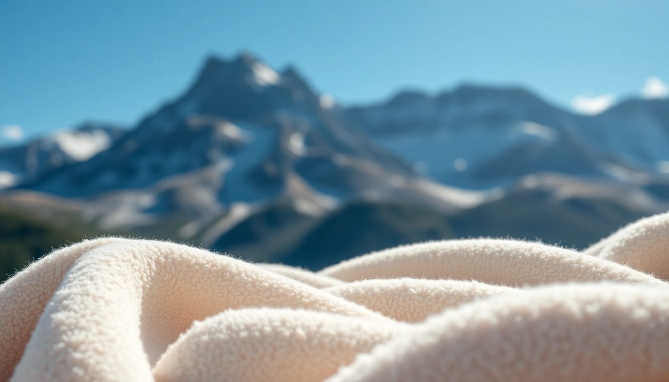 Fleece stof weergegeven met verschillende texturen en een natuurlijke achtergrond