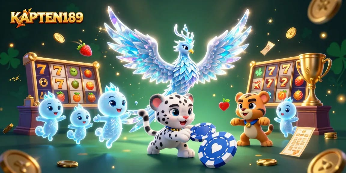 KAPTEN189 menyajikan ilustrasi slot online terbaik dengan phoenix es dan koin emas untuk pemain kasino.