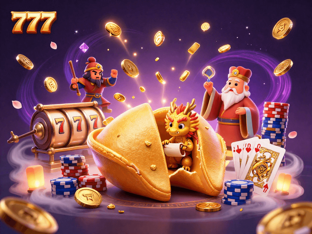 Experience the thrill of 777 jackpots with dynamic slot reels and golden treasures in this engaging casino scene.
