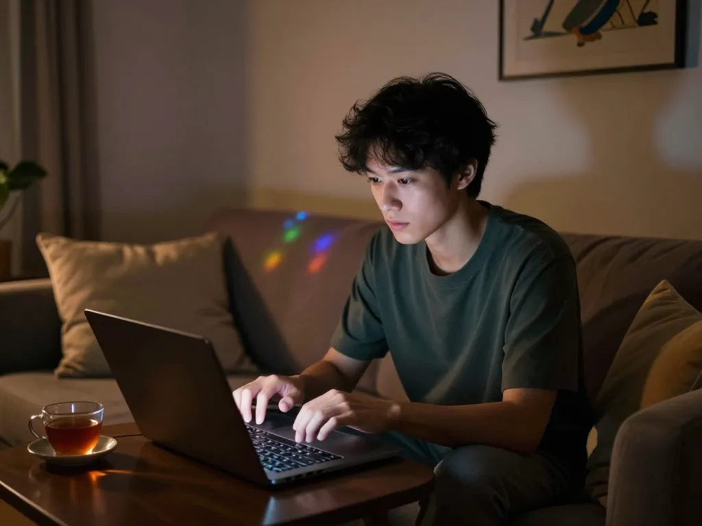 Engaging in nsfw ai chat in a cozy, intimate setting with creative lighting.