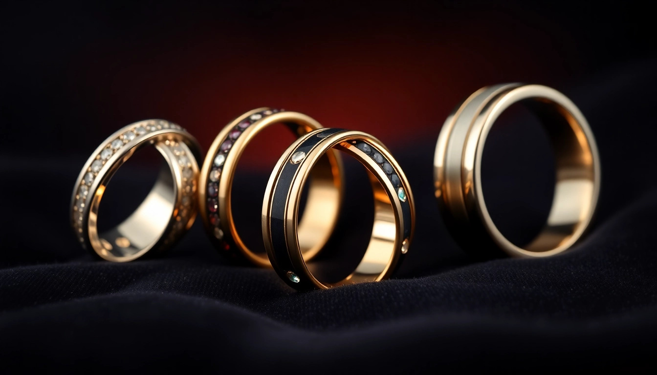 Showcasing stunning mens wedding rings on velvet, highlighting their unique designs and craftsmanship.