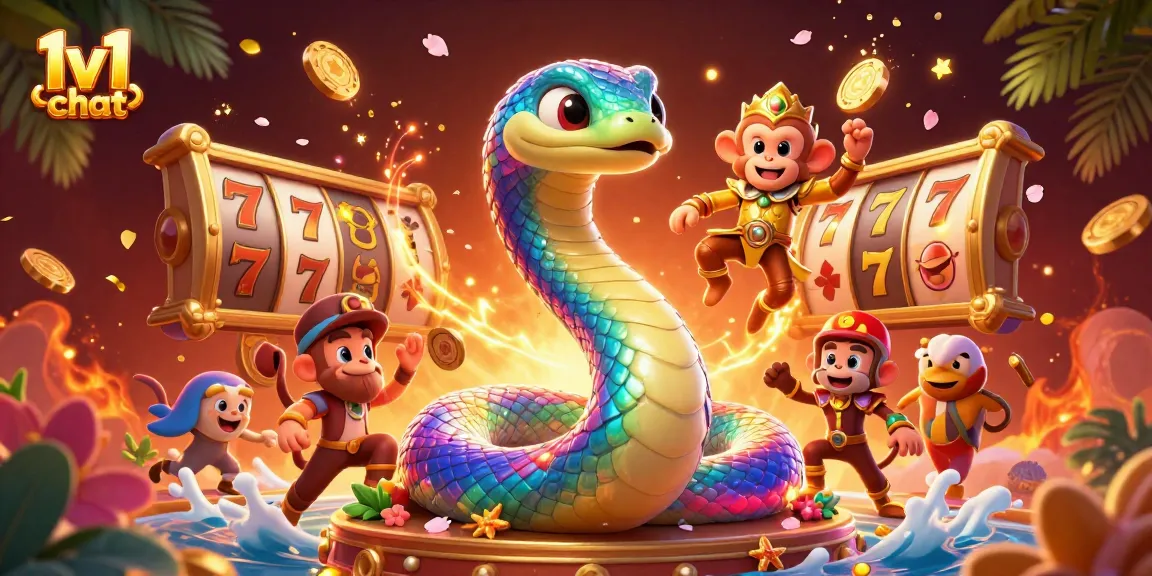 Enjoy live 1v1 chat with engaging characters amidst vibrant casino elements and fun visuals.