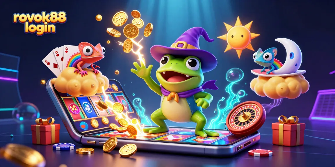 Capture the excitement of gambling with rokok88 login amidst vibrant casino elements and colorful characters.