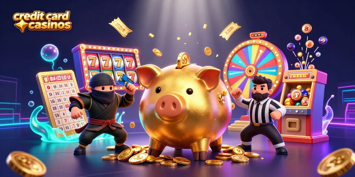 Experience the excitement of credit card casinos with this vibrant 3D illustration of fun characters and gaming elements.