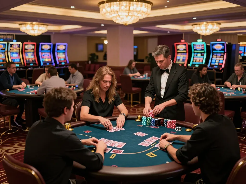 Play at casinò online italiani non aams with an exciting casino atmosphere featuring poker tables and players engaged in thrilling gameplay.