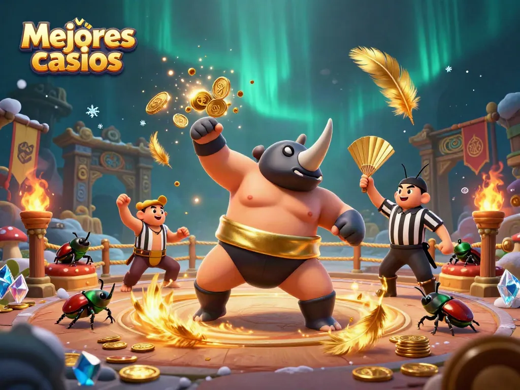 Gana en los mejores casinos con un campeón rinoceronte mientras monedas doradas vuelan.
