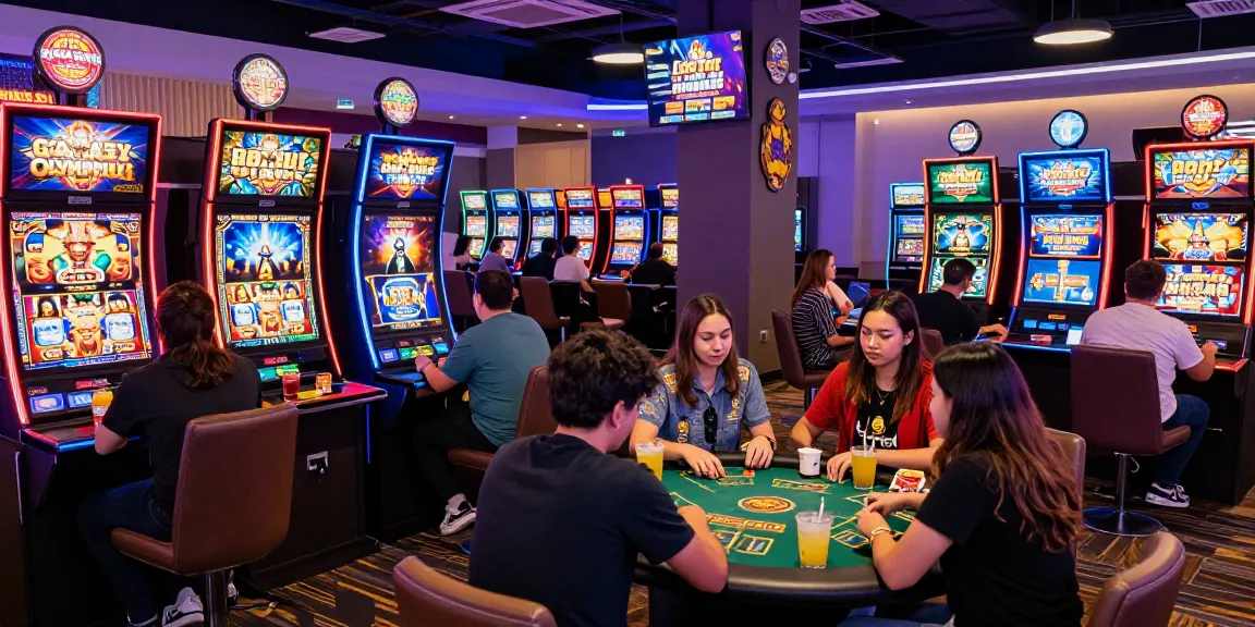 Gamblers enjoying vibrant online casino environment at casinos that accept credit cards, showcasing popular slot games and dynamic atmosphere.