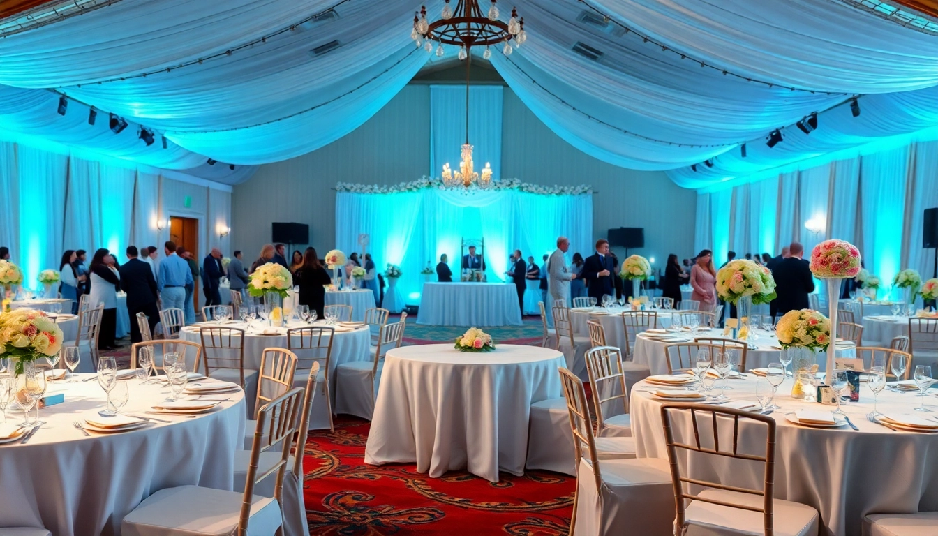 Discover stunning Table Rentals set up for an elegant event with decorative centerpieces.