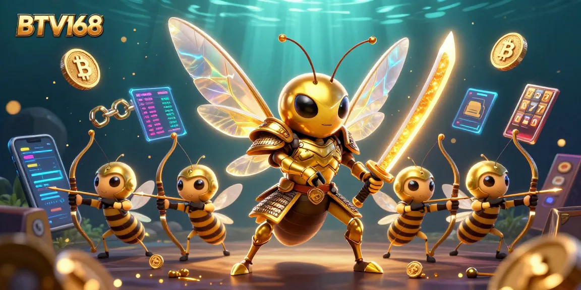 BTV168 engages users with exciting casino visuals featuring slot reels and vibrant crypto elements.