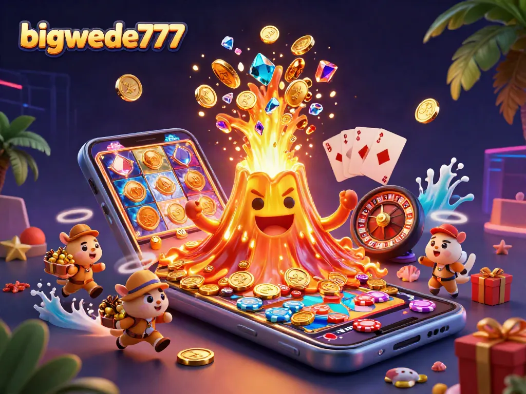 Engage with bigwede777 by spinning reels from a golden volcano and collect treasures