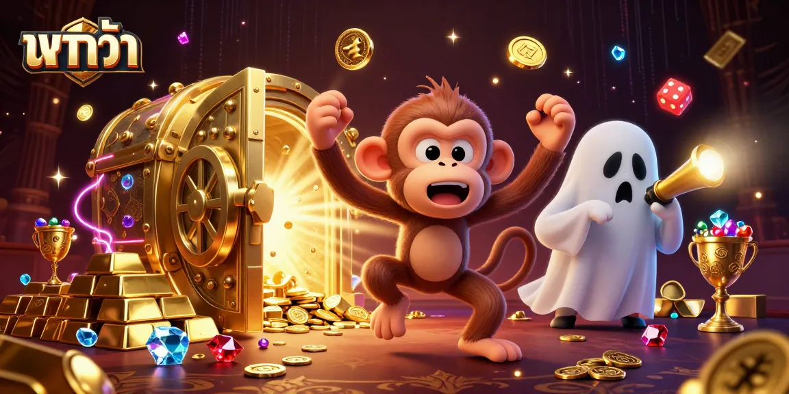 Experience the excitement of บาคาร่า with a ghost-hunter puppy tracking a mischievous monkey in a rich casino scene.