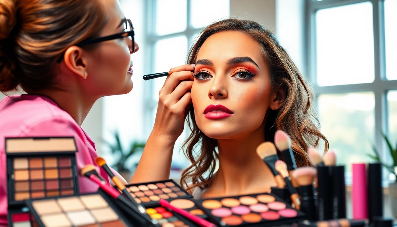 Apply vibrant wholesale make up on model's face, showcasing colors and artistry.