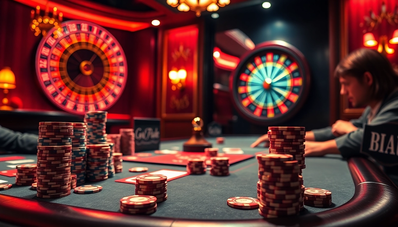KPI4D players engaging at a premium poker table amidst vibrant casino ambiance.