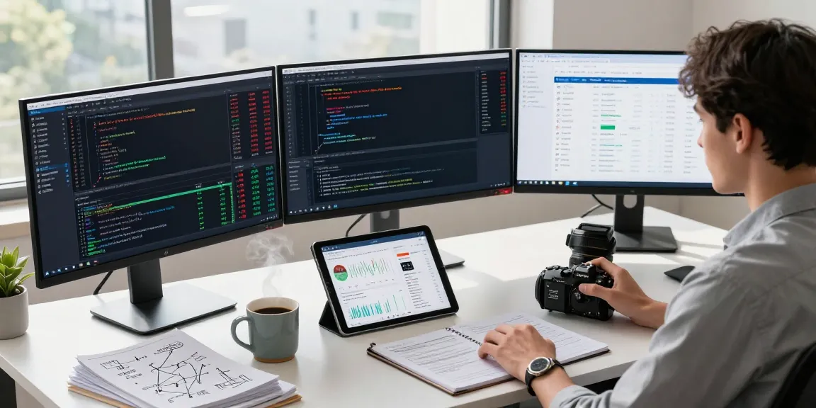 Taiwan stock fundamental data API showcased in a tech workspace with financial analysis tools, reflecting a modern developer's environment.