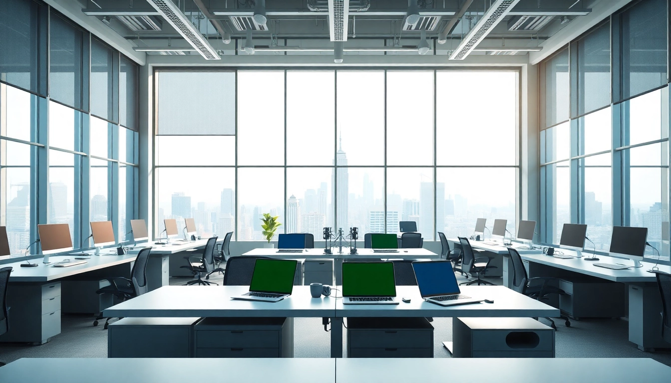 Showcase technology workspace featuring modern gadgets and bright ambiance.