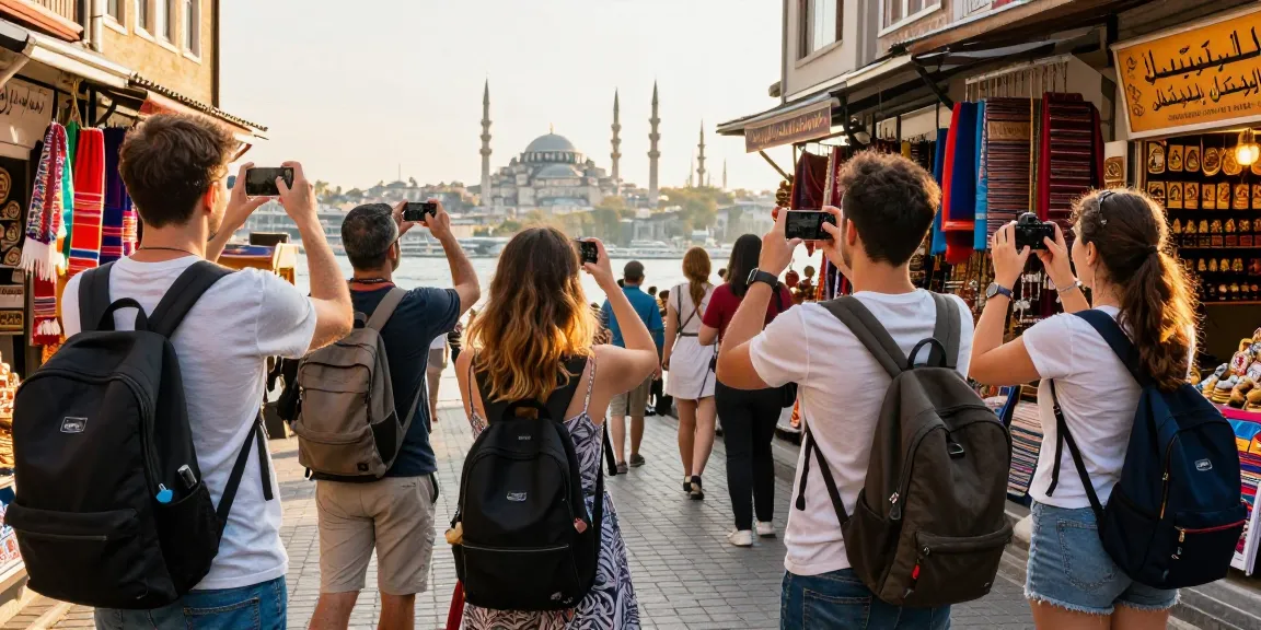 Experience the vibrant atmosphere of istanbulpano.com with tourists exploring Istanbul's stunning landmarks and local markets.