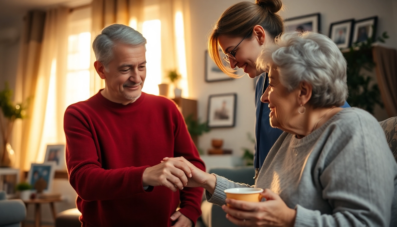 Experience compassionate in home care near me with a caregiver supporting an elderly client in a warm setting.