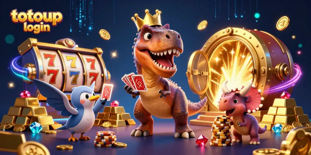 Engage with thrilling casino action at totoup login with T-Rex and friends amidst vibrant treasures.