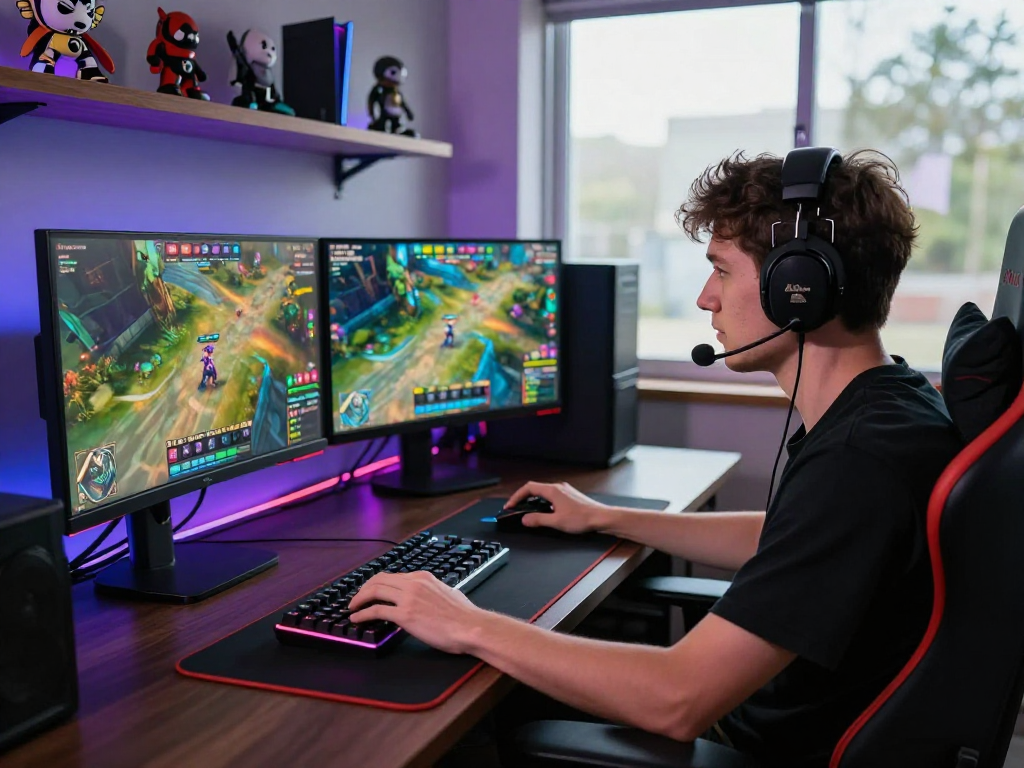 Gamer using raja328 link in a competitive e-sports environment with vibrant visuals.