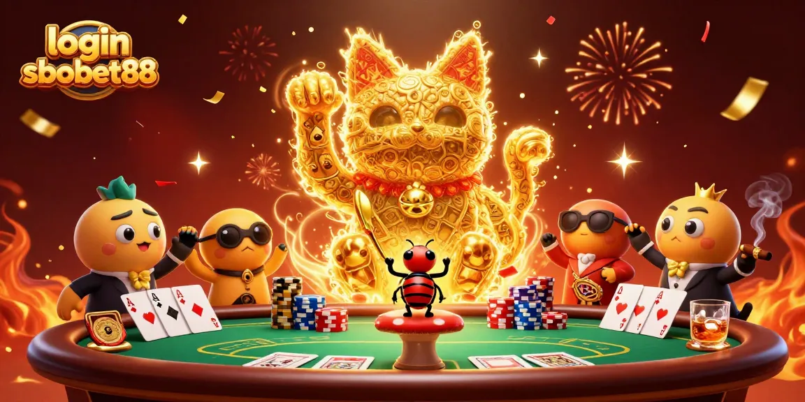 Engaging illustration of login sbobet88 showcasing vibrant casino elements and dynamic characters.