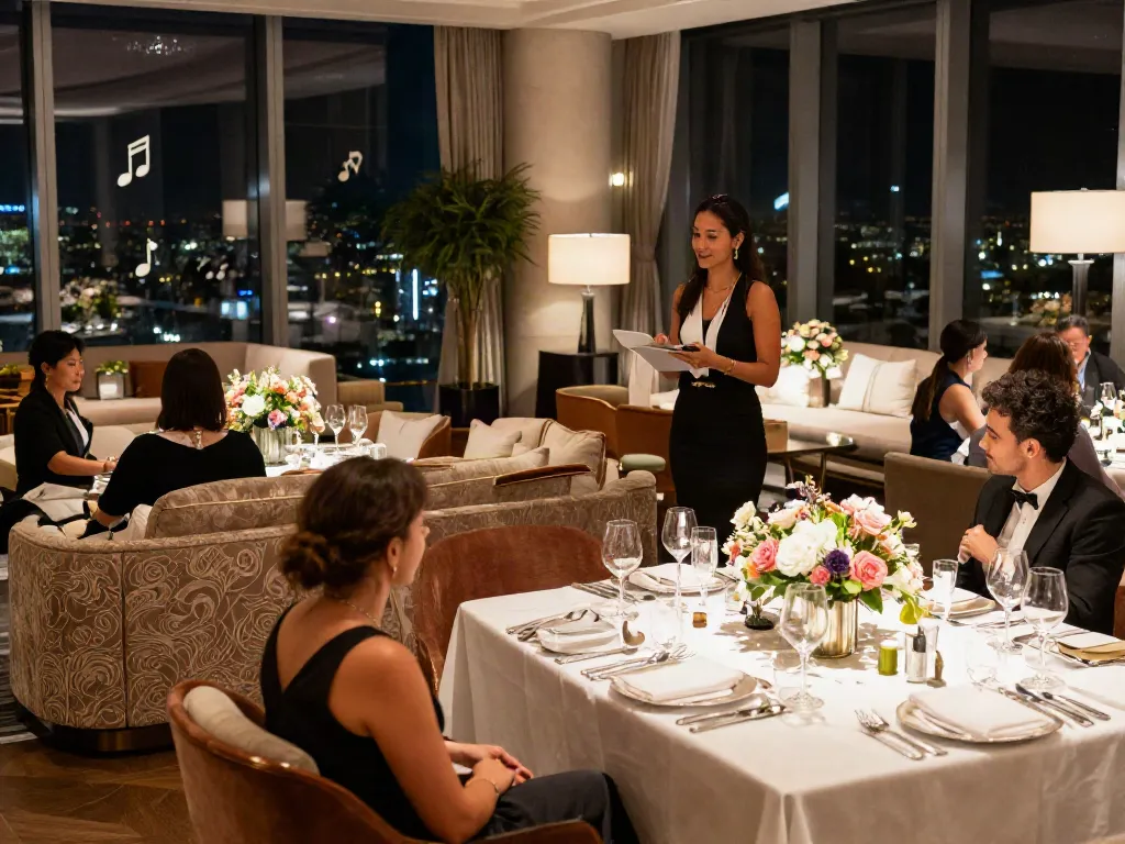 Event furniture rental showcased in an elegant gala setting with luxurious arrangements and warm lighting.