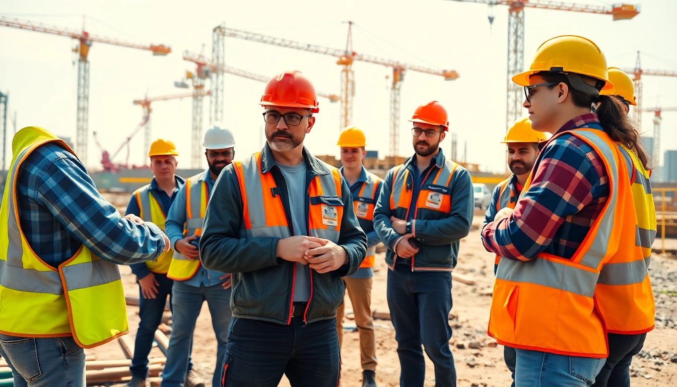 Engaged workers in construction training demonstrating safety protocols on-site.
